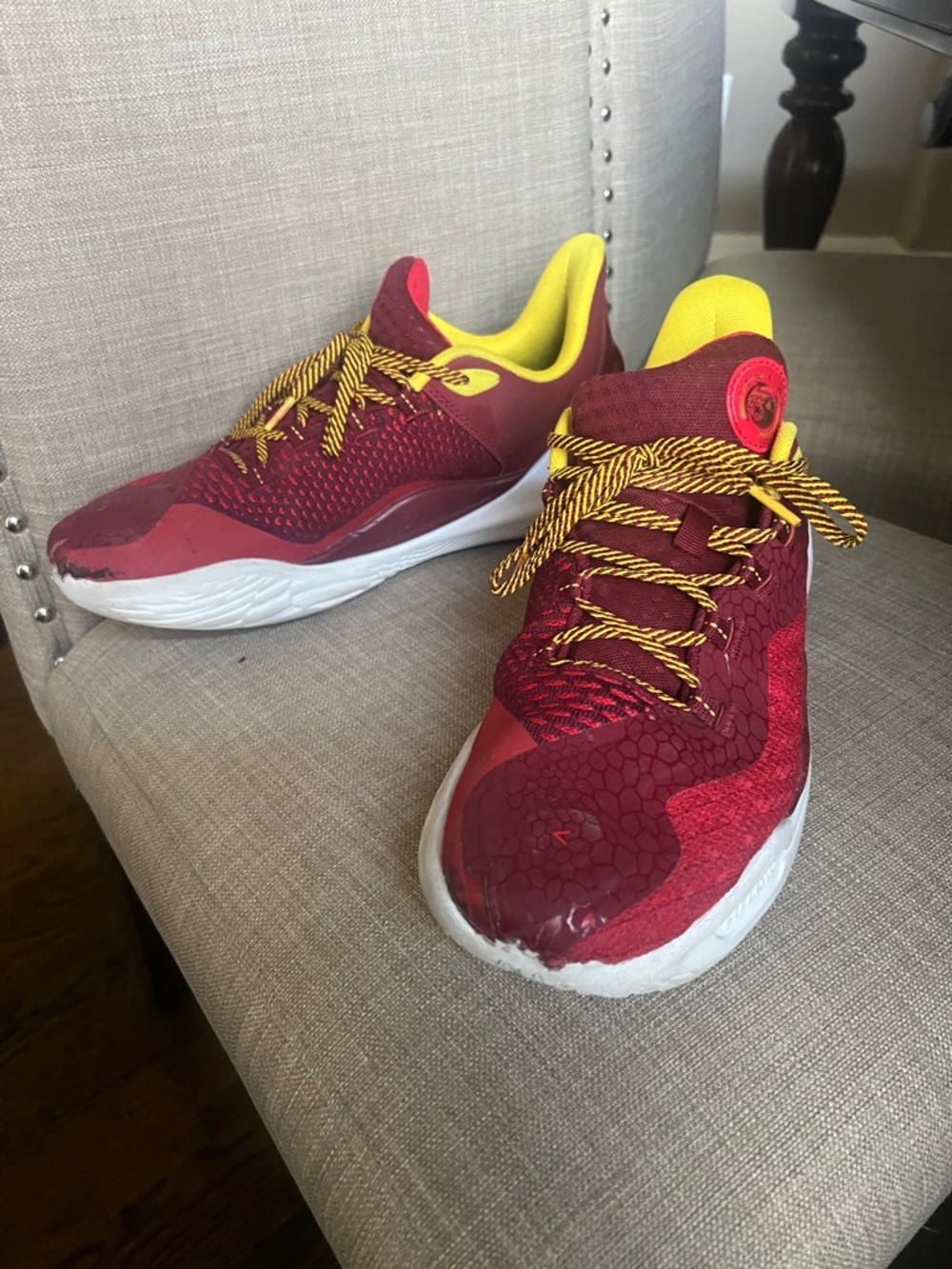 Steph Curry Under Armor Red and Yellow Athletic Sneakers